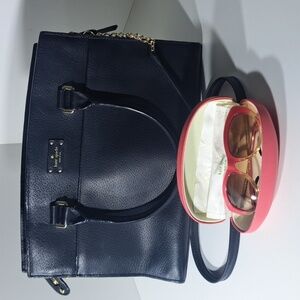 Kate Spade Navy Leather Purse + Sunglasses